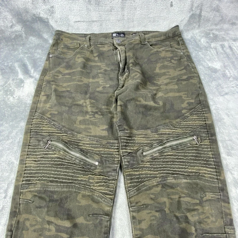 Waimea Jeans Men 38x30 Green Skinny Biker Moto Ribbed Distressed Denim Pants Y2K